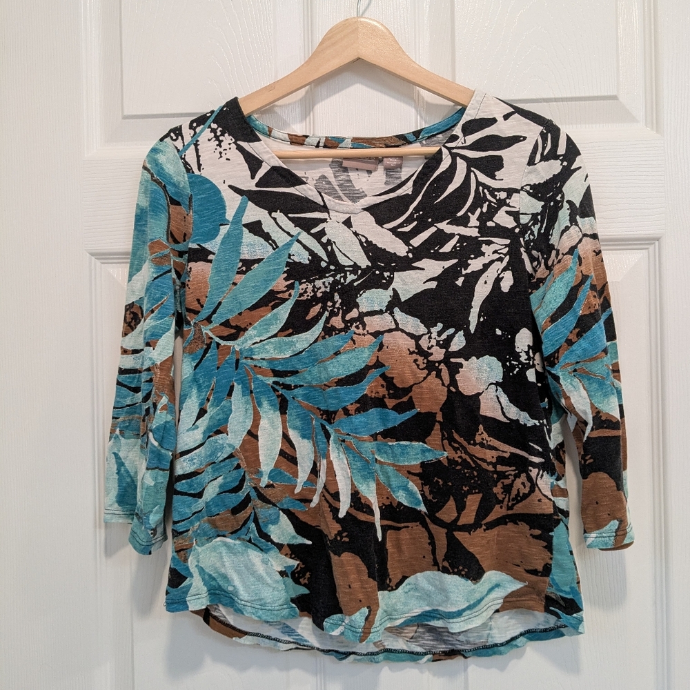 Chico's Tropical 3/4 Sleeve Top (Size 0 XS)